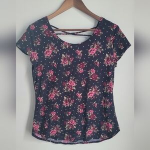 No Boundaries Juniors Size XXL Top Romantic Goth Roses Y2K Caged Back